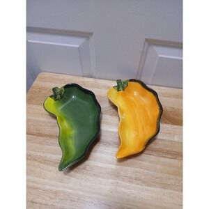 2 Clay Art La Mesa Salsa Dip Bowls Chili Pepper Jalapeno Serving Dishes  7"